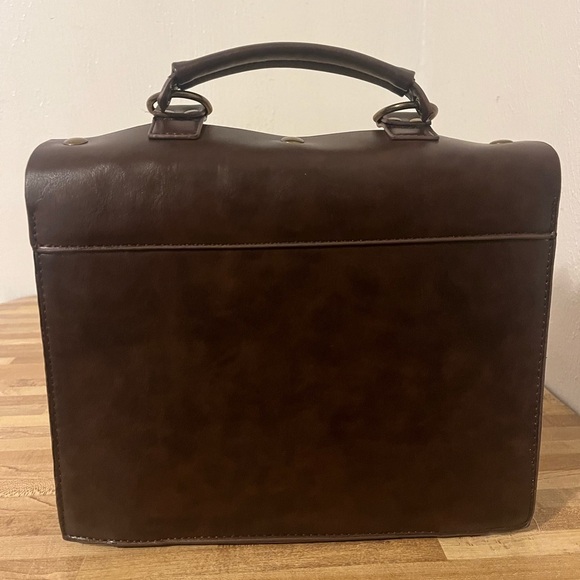 Penny Dreadful Steampunk Clock Brown Faux Leather Studded Buckles Details Bag - Picture 3 of 12